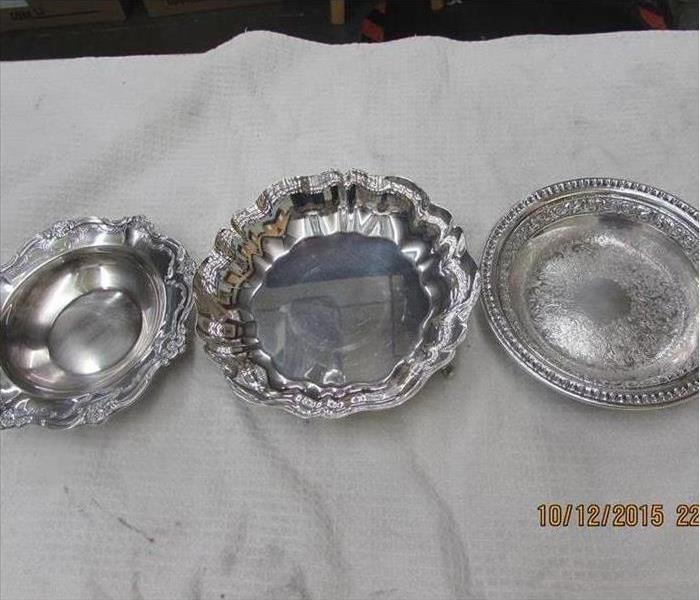 clean silver dishes at the SERVPRO of Southeast Memphis warehouse